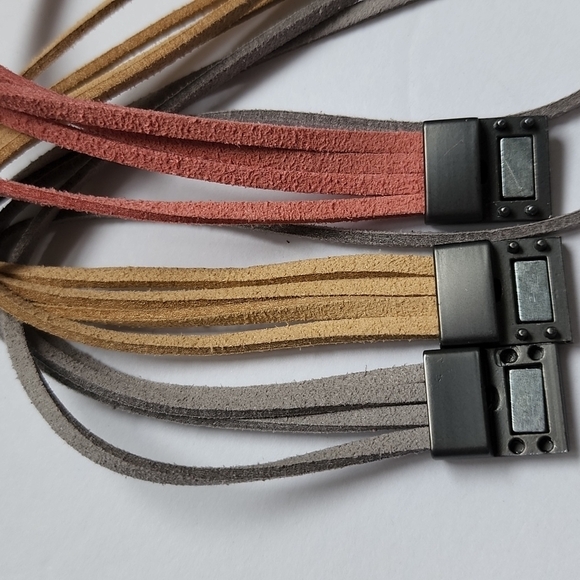 Pink, Tan and Grey Suede Multi String Choker Necklace Set - Picture 10 of 10